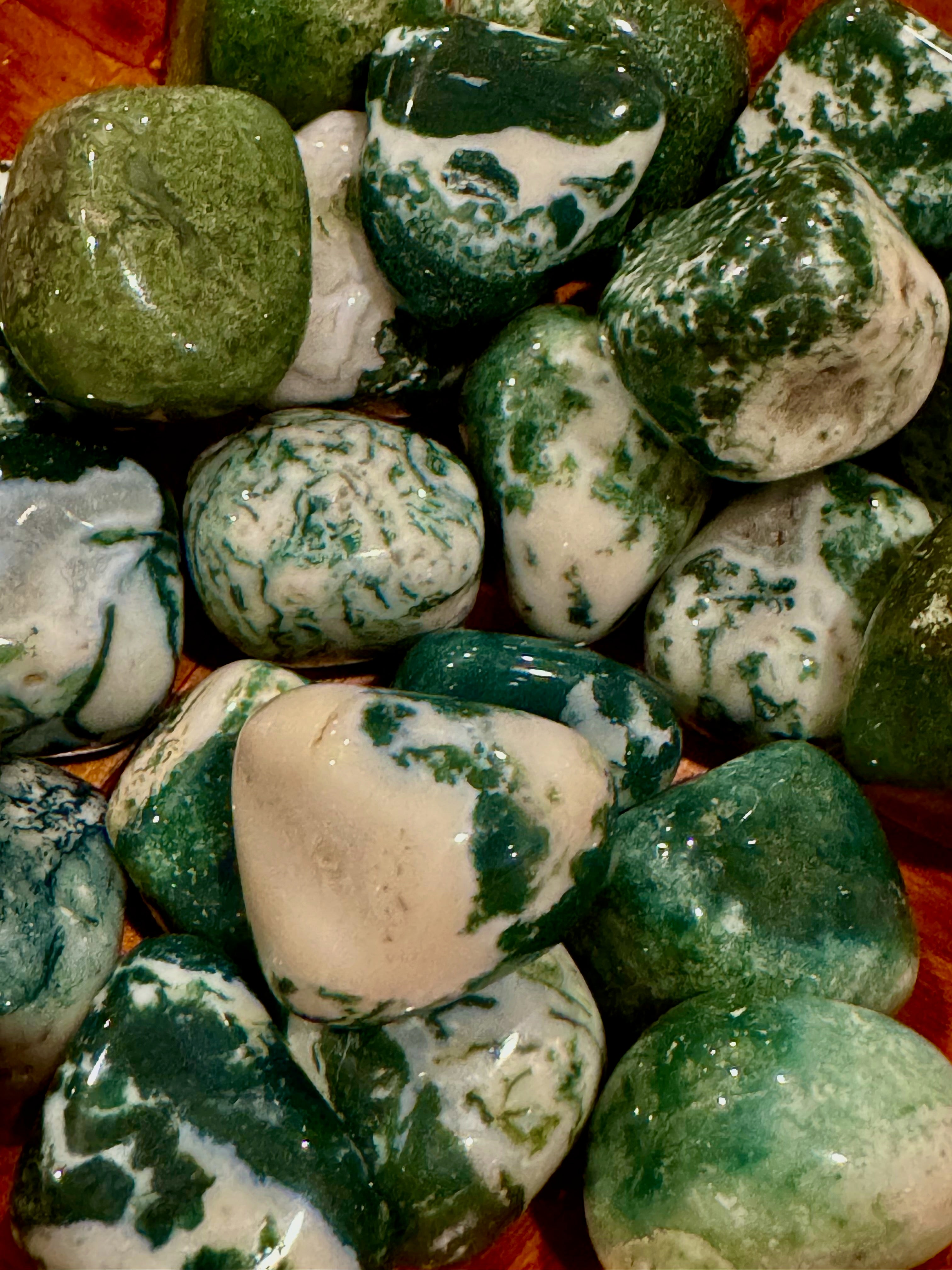 Green Moss Agate Crystal Tumbles