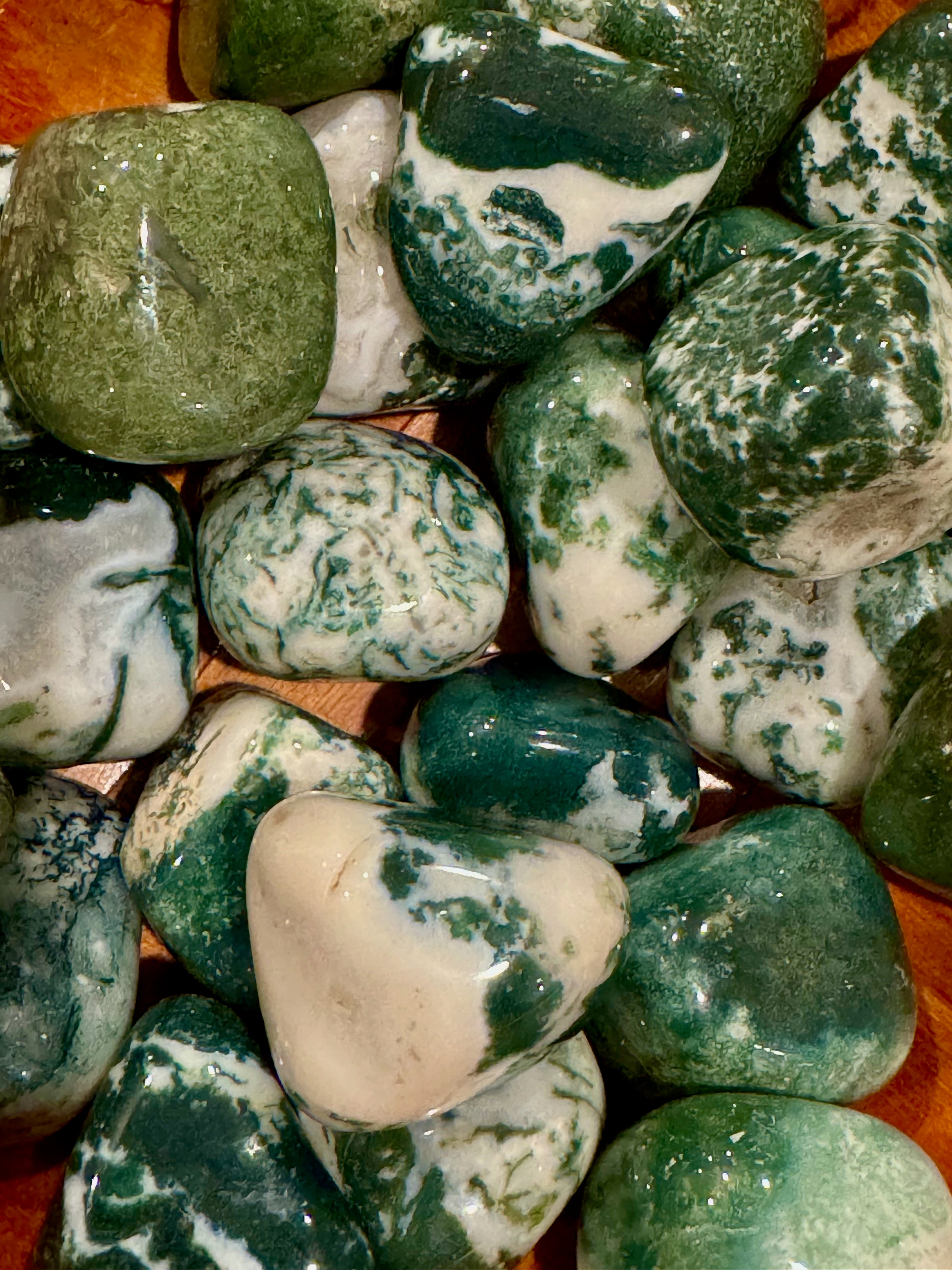 Green Moss Agate Crystal Tumbles