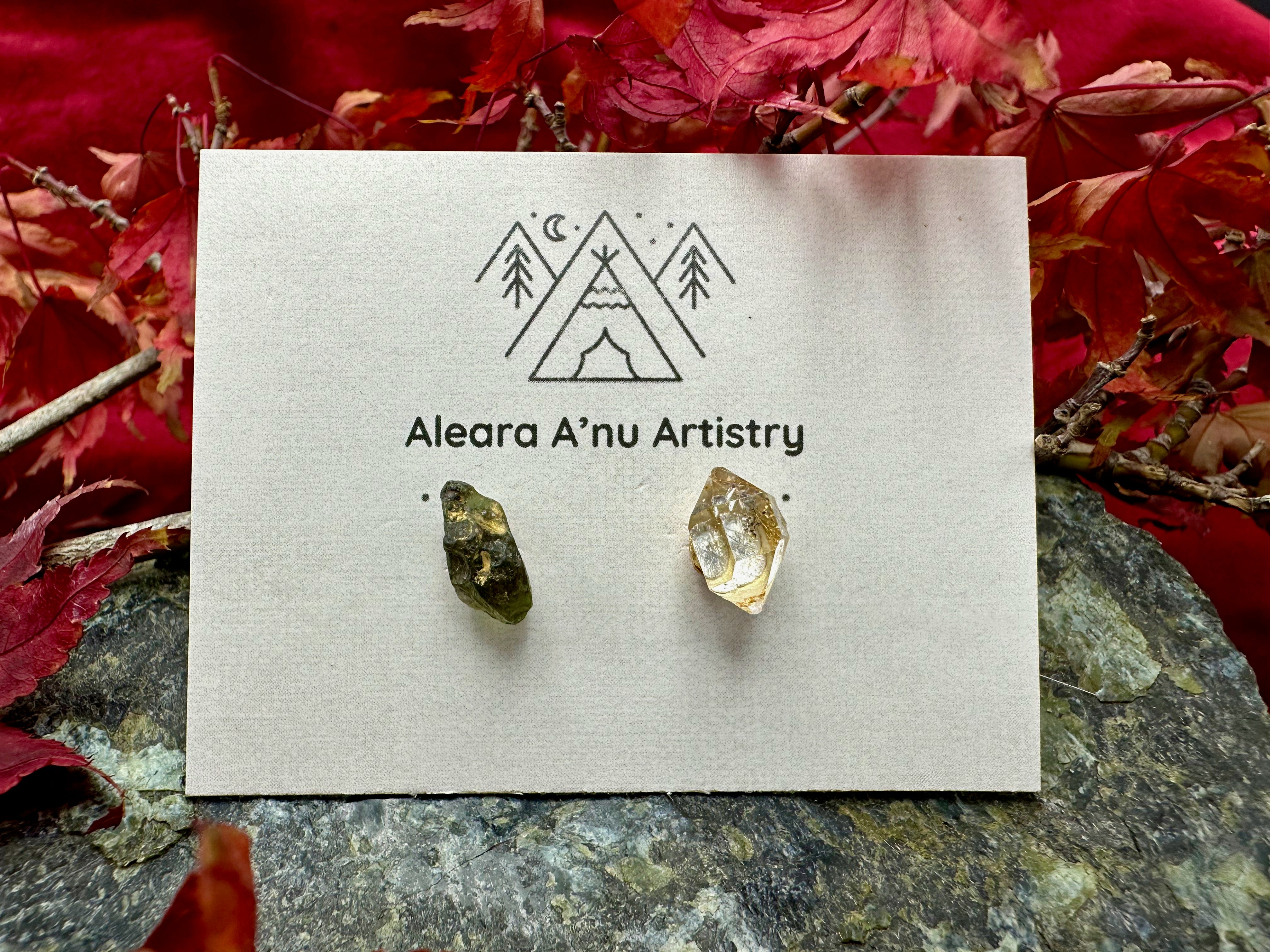 Moldavite Herkimer Diamond Earrings